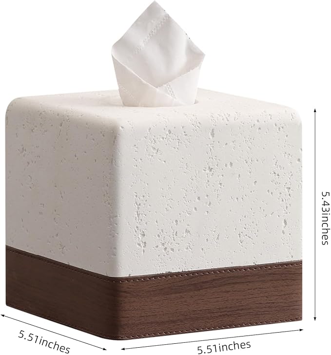 Tissue Box Cover Square, Resin Facial Tissue Holder Covers Toilet Paper Holder Decorative Travertine Paper Dispenser Home Decor for Bathroom Bedroom Living Room Office
