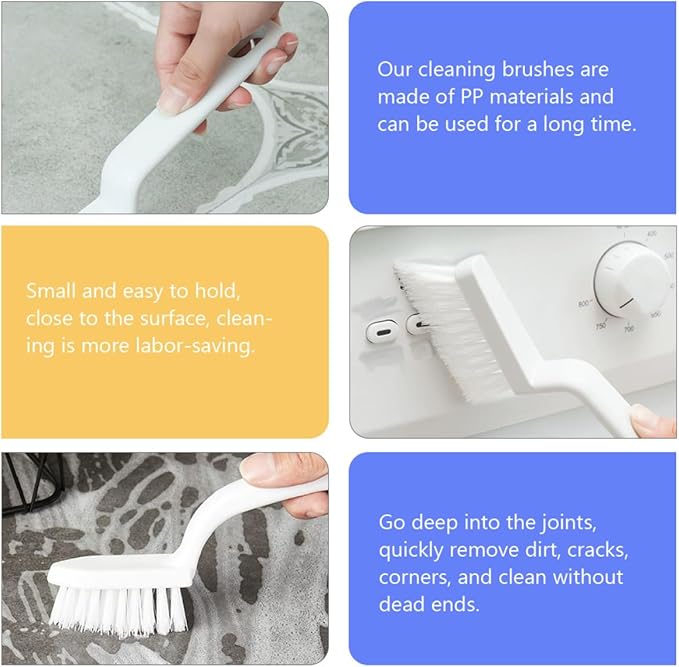 IMIKEYA Multifunctional Kitchen Cleaning Brush Set, 5pcs White Handheld Crevice and Groove Brushes for Gaps, Countertops, and Window Tracks Cleaning