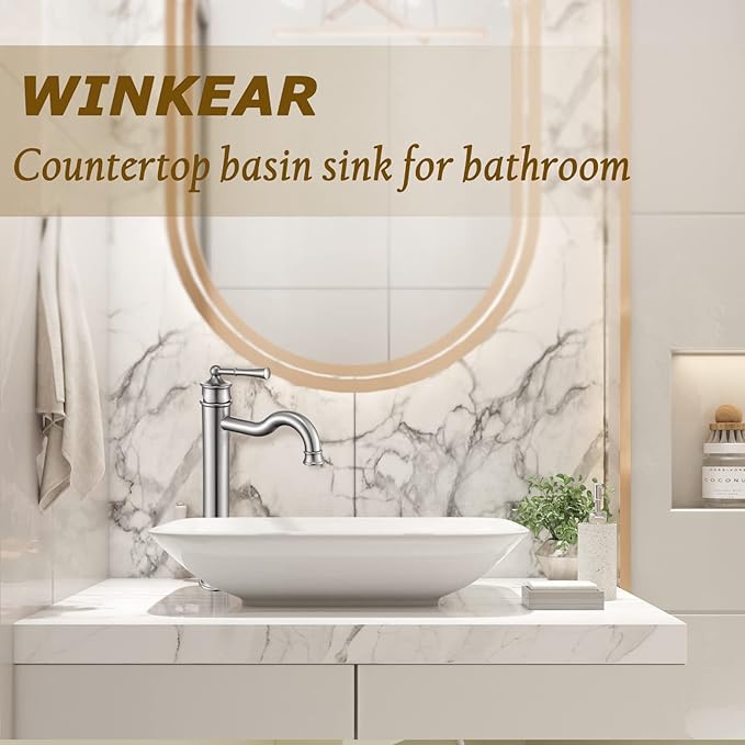 Vessel Sink Faucet Brushed Nickel Bathroom Tall Faucet Single Hole Deck-Mount Pop up Drain Assembly Without Overflow Water Supply Lines Included