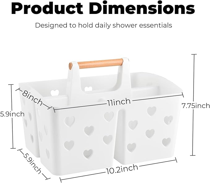 White Portable Shower Caddy with Handle, Large Plastic Shower Basket Organizer for College Dorm Room Essentials, Bathroom, Gym, Camping, Non-Slip Drainage Design for Toiletries & Cleaning Supplies