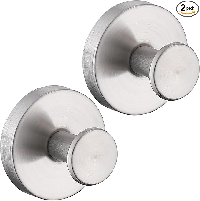 Suction Cup Hooks for Shower 2 Pack Stainless Steel No Drill Removable Waterproof Rustproof for Bathroom Kitchen Glass Mirror Tile to Hang Towels Robes Loofah Wreath (Brushed Silver)