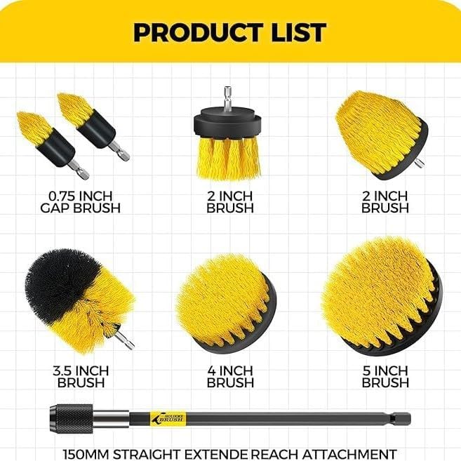 Drill brush accessory set, electric cleaning scrub brush suitable for drill bits, extended accessories, multi-purpose bathrooms, automotive details, carpets, tile grout, kitchen sinks, corners (9PCS)