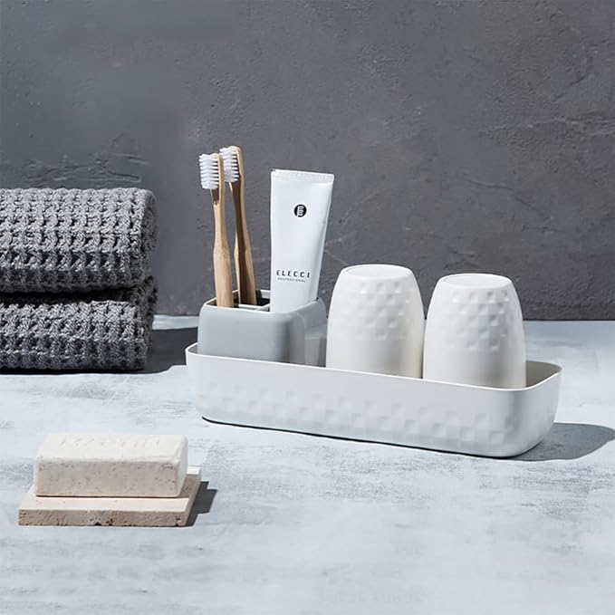 Toothbrush Holder Set - Toothbrush Holder for Bathroom Organizer, Electric Toothbrush & Toothpaste Holder, Bathroom Accessories Set, White & Grey