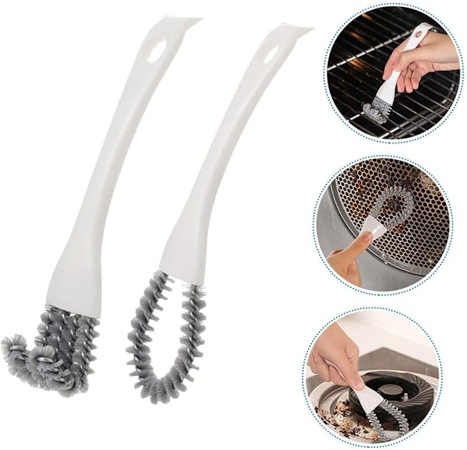 TEHAUX Multi-Functional Kitchen Cleaning Brush Set 2pcs U-Shaped and Angled Crevice Scrub Brushes Heavy Duty Handheld Scrubbers for Stove, Grill, Window Track, and Bathroom Tight Spaces