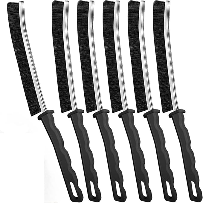 Hard Bristle Crevice Cleaning Brush Set – Multi-Purpose Detail Brushes for Grout, Sink, Teapot, Blender & Tight Corners – Deep Clean Kitchen & Bathroom (Black,6)
