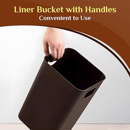 2 Pack Square Modern Trash Can Bedroom, 3Gal/12L Bathroom Trash Can Hidden Bag, Open Top Trash Bin Square Plastic, Minimalist White Garbage Can with Inner Bucket (with 2 Handles) for Kitchen Office