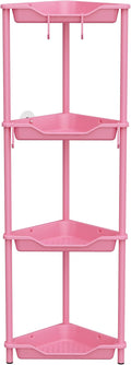 Orimade Rustproof 4 Tier Floor Standing Corner Shower Caddy Organizer, Plastic Metal Splicing Floor Corner Shelf Rack Storage Stands for Bathroom,10.8 x 10.8 x 44.6 inches, Pink