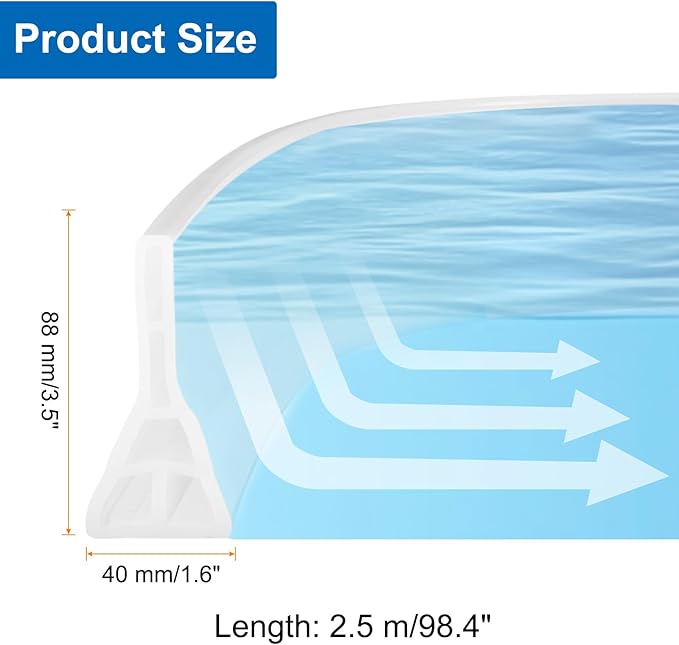 uxcell 98" Collapsible Shower Barrier Stopper 3.5" High Self-Adhesive Shower Water Splash Guard Blocker for Bathroom Kitchen Wet and Dry Separation, Transparent (Hollow, Triangle)