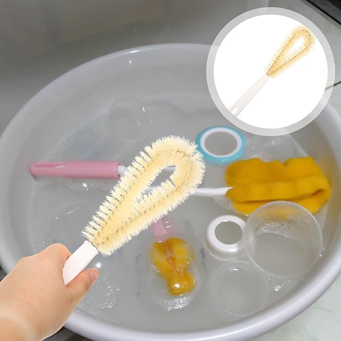 Bottle Cleaning Brush with Long Handle L-Shaped 90° Bend Cup Cleaner for Bottles and Mugs Sturdy Nylon Bristles Kitchen Brush and Water Cups