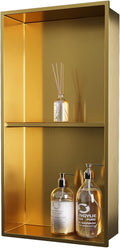 Shower Niche No Tile Needed: Stainless Steel Double Layer - 12"x24" Recessed Wall Niches Shelves for Bathroom Kitchen Toilet Storage - Brushed Gold