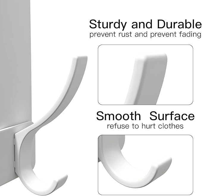 2 Pack Over The Door Hook，Door Hanger for Hanging，Over Door Hanger Holder for Coat Robe Hat Clothe Towels，Towel Racks for Bathroom with 12 Coat Hooks (White, 2 Pack-6 Hooks)