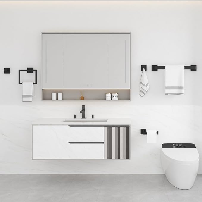 Bathroom Hardware Accessories Set: 5-Pieces Bath Towel Bar Set, Towel Racks for Bathroom Wall Mounted, SUS304 Stainless Steel, Matte Black