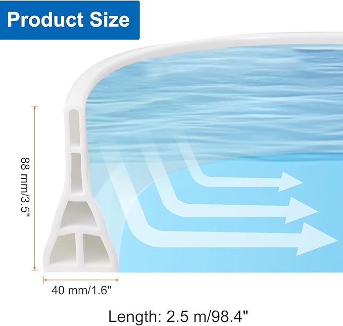 uxcell 98" Collapsible Shower Barrier Stopper 3.5" High Self-Adhesive Shower Water Splash Guard Blocker for Bathroom Kitchen Wet and Dry Separation, White (Hollow, Triangle)
