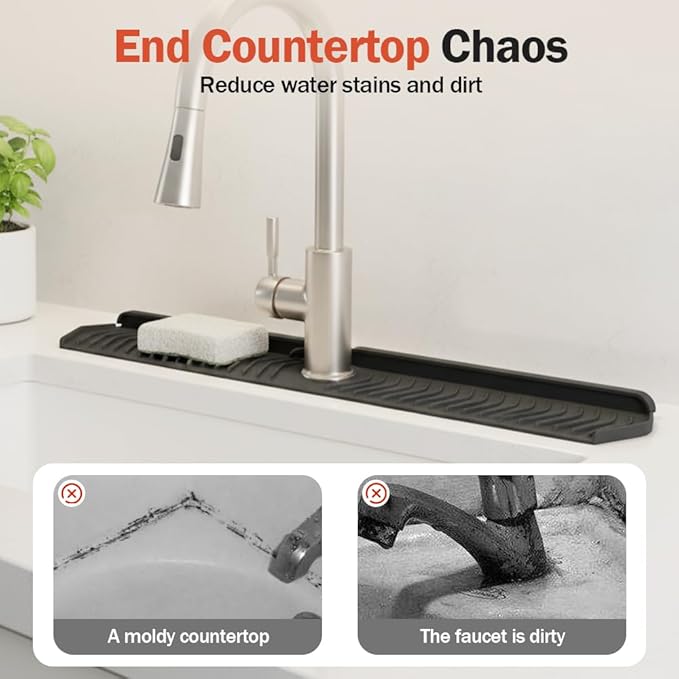 Kitchen Sink Faucet Mat, 30in Extra Long Foldable Silicone Faucet Guard & Splash Guard, 2026 Multi-Functional Draining Mat to Keep Countertops Dry, Protect Backsplash from Splash (Dark Green)