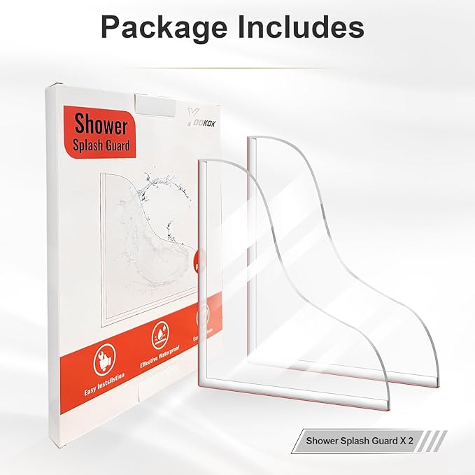 2 Pcs Shower Splash Guard kit, Easy to Install with Self-Adhesive, Large Shower Blocker for Bathtub, Kitchen Sink