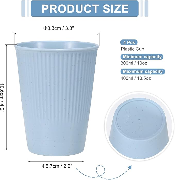 uxcell 4 Pcs Simple Toothbrush Cup, 3.3 x 3.3 x 4.2 Dishwasher Safe Bathroom Tumbler Reusable Plastic Cup Set for Storing Toothpaste Combs, Light Blue