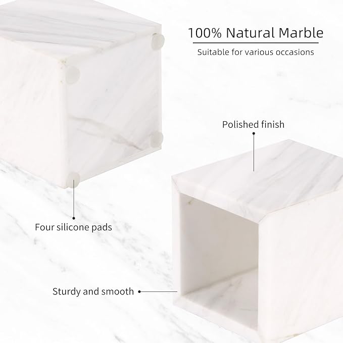 Natural Marble Toothbrush Holder for Bathroom Countertop (8.5x8.5x10cm) - Multifunctional Organizer for Makeup Brushes, Vanity Accessories & Utensils Sink (1, White)