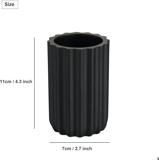 Matte Black Pen Holder Bathroom Tumbler Cup Round Organizer for Electric Toothbrushes Makeup Brushes, Toothbrush Toothpaste Holder for Countertop Bathroom Accessory