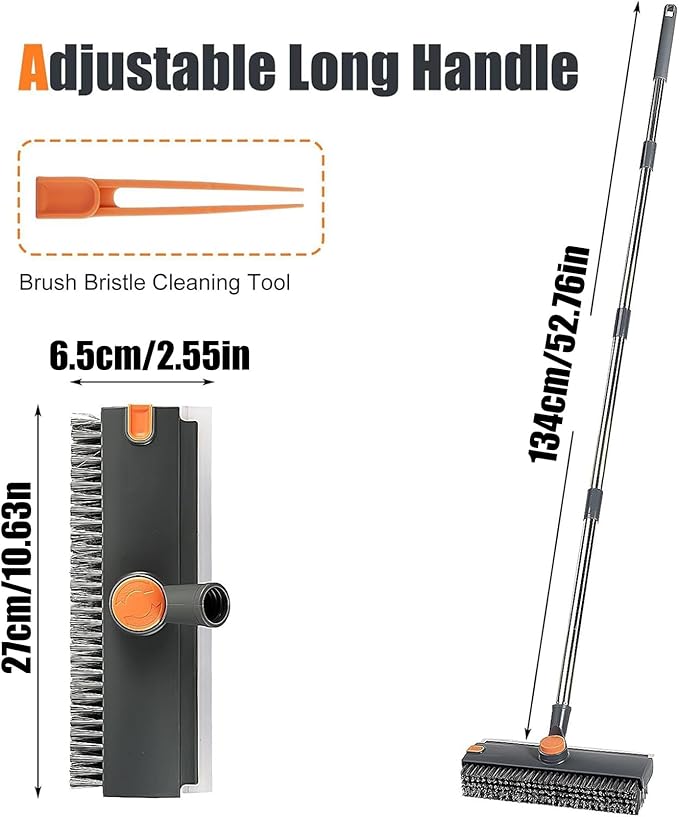 Floor Scrub Brush, Telescopic Handle, 134x27x6.5cm, Long Handle Scrubber, Multifunctional Cleaning Tool, Stiff Bristles, for Kitchen, Bathtub, Toilet, Grout, Wood, Concrete, Deck