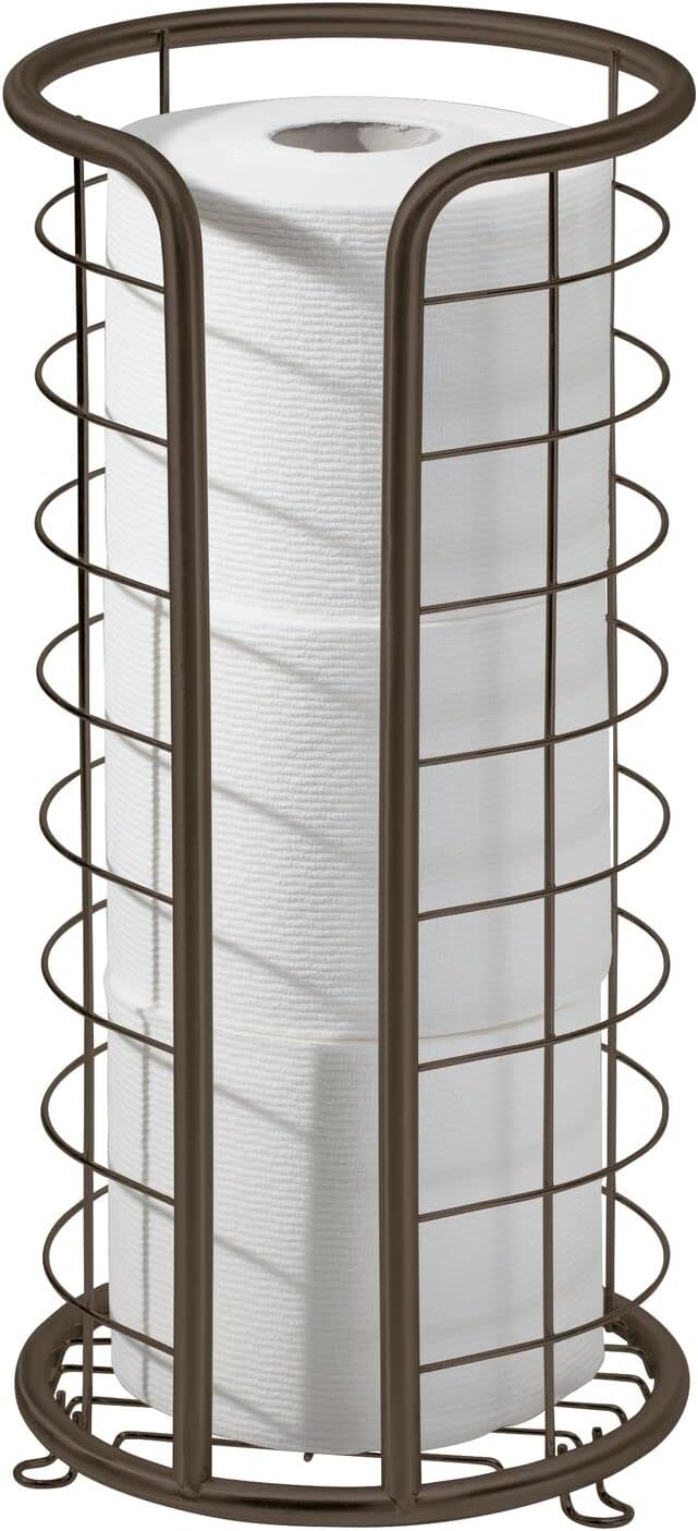 mDesign Metal Toilet Paper Holder Stand - Storage Reserve for 3 Rolls of Toilet Tissue - Freestanding Toilet Paper Holder - Stylish Bathroom Floor Toilet Paper Stand - Omni Collection - Bronze