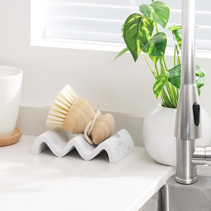 Luxspire Soap Dish, Marble Soap Dish, Self-draining Tray, Soap Holder Saver for Shower, Bathroom, Sink, Kitchen and Countertop, Gravel White