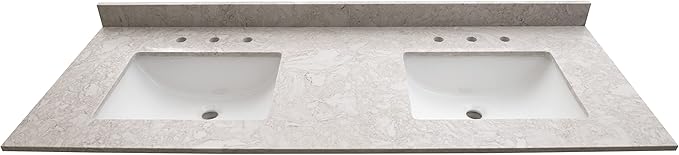 MSI Drifting Fog Vanity Top with Under Mount Rectangle Double Bowl Ceramic Sinks, Engineered Marble Stone, 4" CC Faucet Holes, 61"X22"