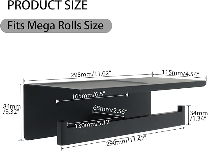 Alise Double Toilet Paper Holder,Bathroom Tissue Holder with Shelf,SUS304 Stainless Steel Toilet Paper Roll Holder Storage Dispenser,Self Adhesive or Wall Mount Drilling Paper Rack,Matte Black
