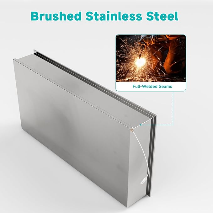 Stainless Steel Shower Niche with LED Lights 12" x 24" Recessed Wall Niche, No Tile Needed Bathroom Storage Shelf (Brushed)
