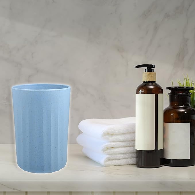 VOCOSTE 1Pc Bathroom Tumbler with Smooth Lines, Wheat Straw Cup, for Bathroom for Toothpaste Blue 4.09''x2.80''