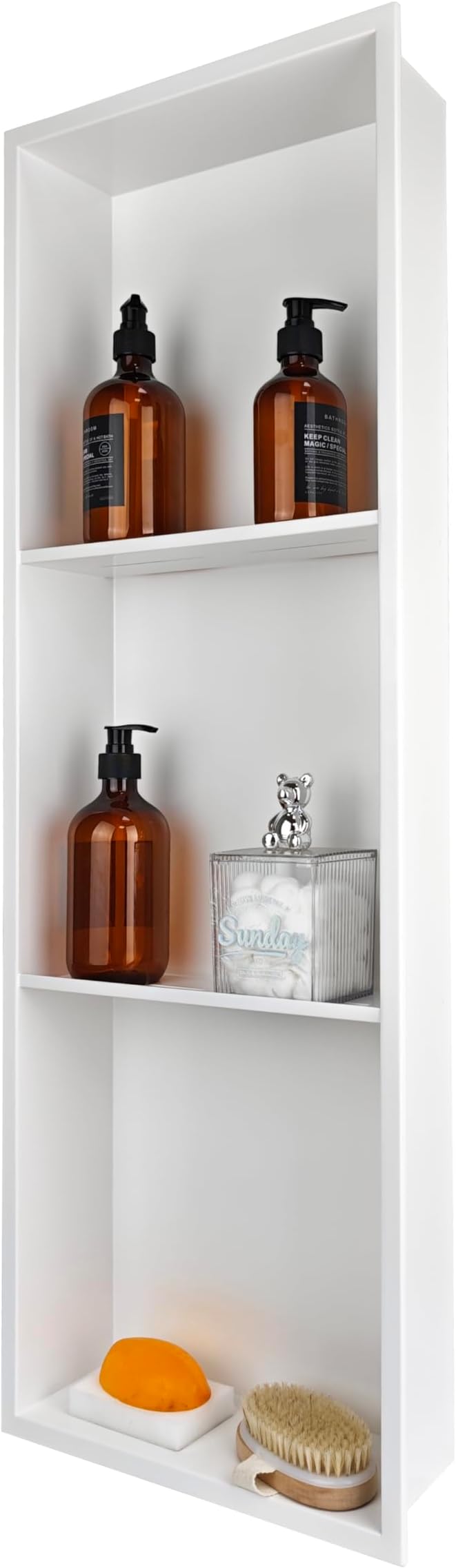 Stainless Steel Recessed Shower Caddy ，Organizer Storage for Room,Bathroom Insert Shelf with Three-Tier Shelves，Matte White （ 36" X 12"）