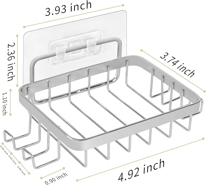 Soap Dish Holder, No Drilling, 304 Rustproof Stainless Steel, Wall Mounted Soap Holder Soap Tray Bar Soap Sponge Holder for Bathroom & Kitchen