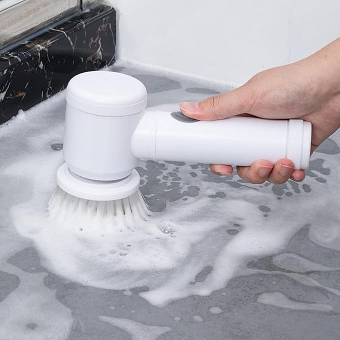 Electric Spin Scrubber, Electric Cleaning Brush with 6 Replaceable Brush Heads, USB Charging Electric Spin Scrubbers with 360° Rotation, Portable Electric Scrubbers Cordless for Kitchen, Bathroom