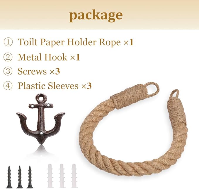 Nautical Toilet Paper Holder Rustic-Industrial Wall-Mounted Nautical Toilet Paper Towel Ring with Metal Hook for Bathroom Decor(Brown)
