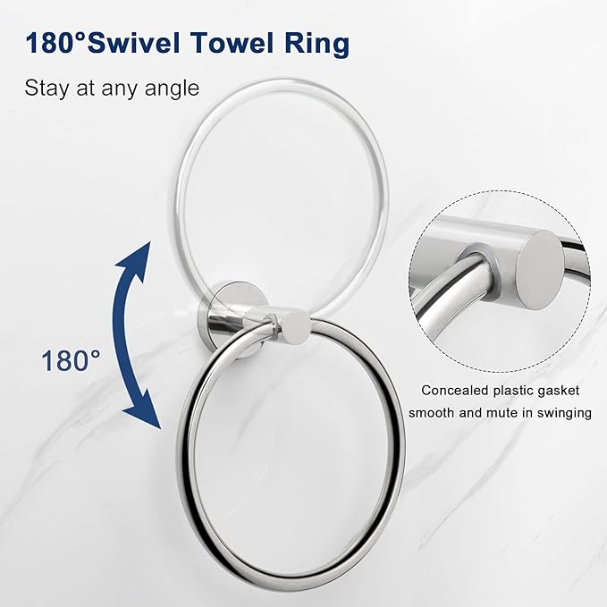 NearMoon Bath Towel Ring, Bathroom Hardware Accessories-Thicken Stainless Steel Hand Towel Holder for Bathroom, Modern Round Towel Hanger Wall Mounted (Chrome, 3 Pack)