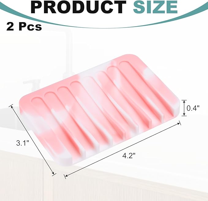 uxcell 2 Pcs Self Draining Silicone Soap Dish, Soap Tray with Drainage for Bathroom Shower Kitchen Sink, 4.5" x 3.1" x 0.4", Pink/White