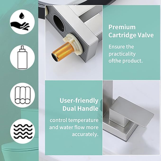 4 Inch Centerset Bathroom Faucet, 2-Handle Waterfall Sink Faucet 3 Hole, Brushed Nickel Vanity Faucet with Pop Up Drain & cUPC Supply Hoses,Waterfall Bathroom Faucet for Lavatory