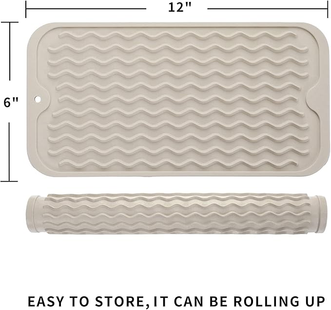 Silicone Dish Drying Mat for Multiple Usage,Easy clean,Eco-friendly,Heat-resistant Silicone Mat for Kitchen Counter or Sink,Refrigerator or Drawer Liner Tapioca S 12 inches x 6 inches