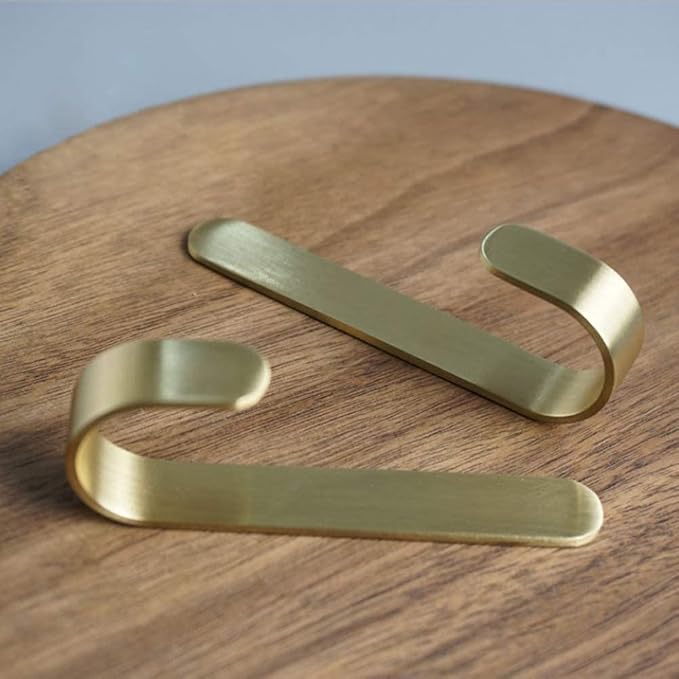 Brass Bath Towel Hook, Brushed Gold Coat Robe Clothes Hook for Bathroom Kitchen Garage Wall Mounted (Pack of 4), No Screw Need