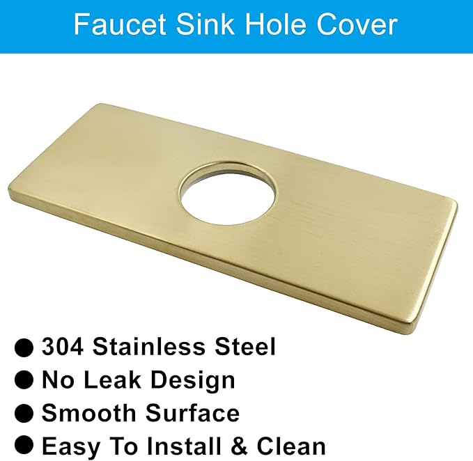 Biaungdo 6" Hole Cover Deck Plate, Brushed Gold Escutcheon Plate Stainless Steel Bathroom Faucet Plate Rectangle Faucet Cover Plate for 1 or 3 Hole Bathroom Vanity Sink Faucet