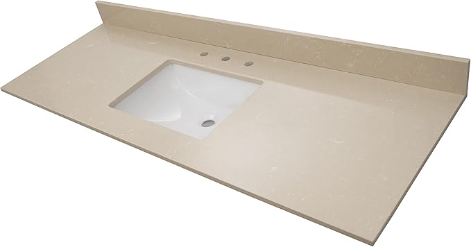 MSI Cosmic Sand Vanity Top with Under Mount Rectangle Single Bowl Ceramic Sink, Engineered Marble Stone, 4" CC Faucet Holes, 61"X22"