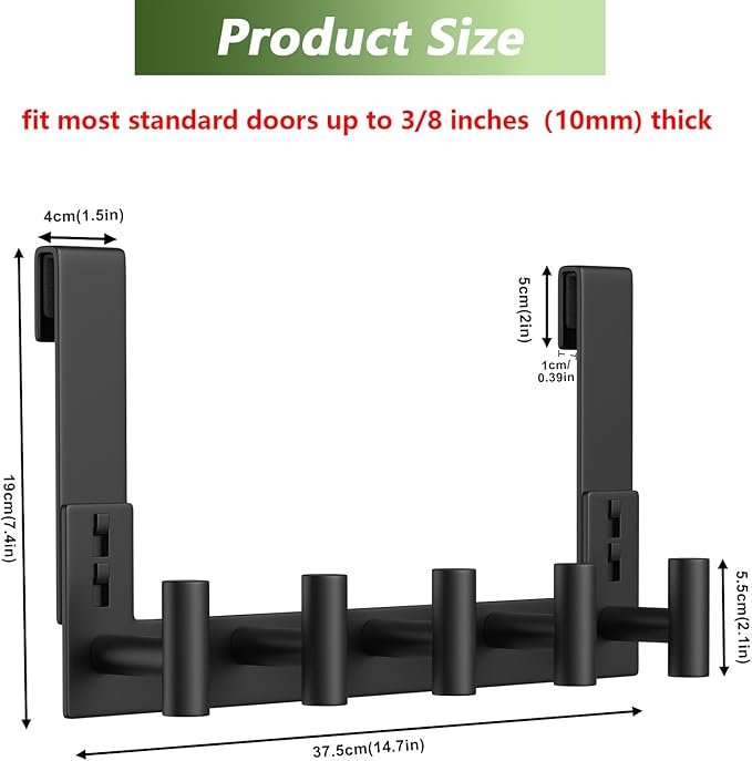 Extended Robe Door Hooks, Heavy Duty Stainless Steel Towel Hooks for Frameless Glass Shower Doors, Towel Hanger Rack, Shower Hooks for Bathroom (Black, 1 Pack)