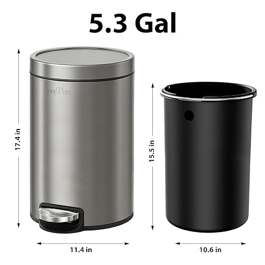 mVm Kitchen Trash Can with Lid, 5.3 Gal Bathroom Garbage Can for Home Office (Gray)