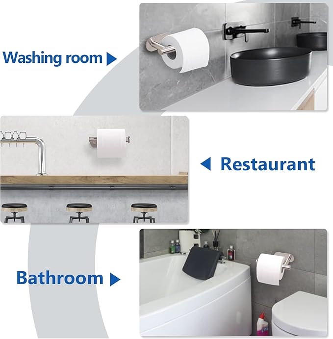 2 Pack Toilet Paper Holder Self Adhesive,Rustproof Adhesive Toilet Roll Holder No Drilling Tissue Holder for Kitchen Bathroom Tissue Holder Bathroom, Kitchen, Washroom Wall Mount （Silver
