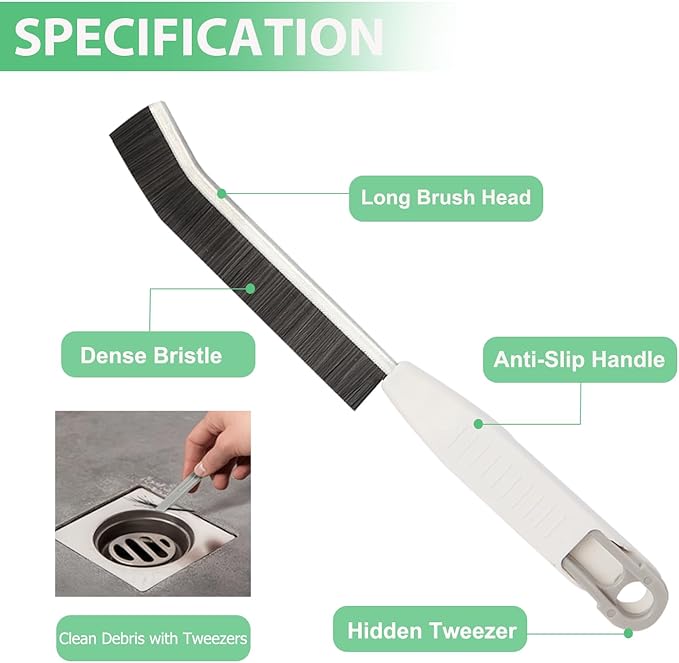 Crevice Cleaning Brush,Hard Bristle Cleaning Supplies,Grout Scrub Brushes with Clip for Clean Tile Floor,Gap, Bathtub, Sink, Window,Household Cleaning Tools,Home Essentials(3PCS DarkBlack White)