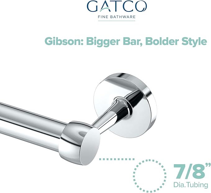Gatco 5210 Gibson Towel Bar | Retro Modern Wall-Mounted Bathroom Towel Bar | Stylish Decorative Hardware, Heavy Duty Metal, EZ Ancor Mounting | Chrome Finish