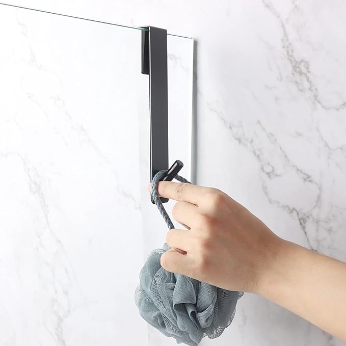 Simtive Extended Shower Door Hooks (10-Inch), Over Door Hooks for Bathroom Frameless Glass Shower Door, Towel Hooks, 2-Pack, Black