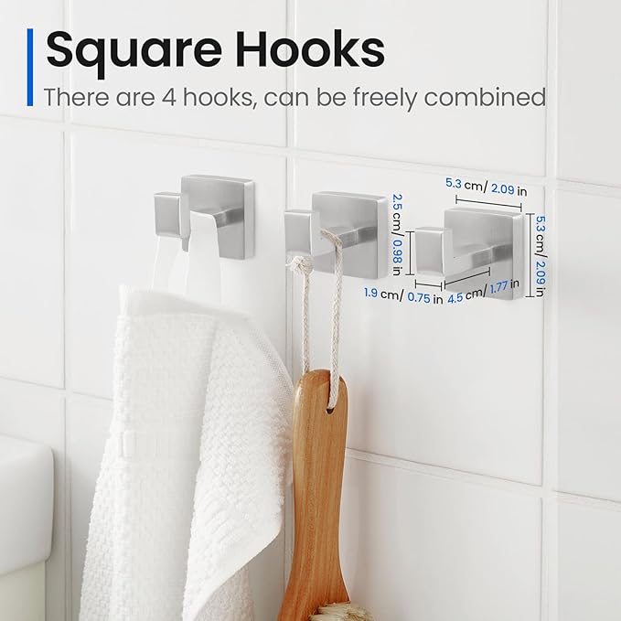 FAHKNS 10 PCS Bathroom Hardware Accessories Set 23.6 Inch Stainless Steel Bath Towel Bar Set Square Towel Ring Set for Bathroom Wall Mounted, Silver