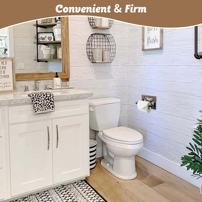 Farmhouse Toilet Paper Holder with Galvanized Metal& Black Metal - Rustic Warm Brown Wood Wall Mount Toilet Roll Holder for Bathroom Decor