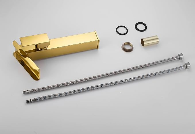 Bathroom Vessel Faucet Gold Waterfall Single Handle One Hole Bathroom Faucets Tall Body Brass Bath Vanity Lavatory Bowl Sink Contemporary Commercial Rustic Basin Mix Tap Deck Mount Water Supply Hose