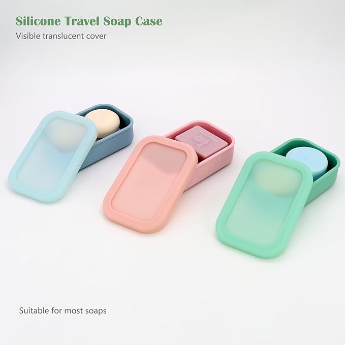 OLAMAR Solid Shampoo Bar Holder,Silicone Travel Soap Case,Enhanced Leak Proof Soap Container with Drainage Layer Soap Holder, Suitable for Bathroom,Camping and Gym (Blue, Large)